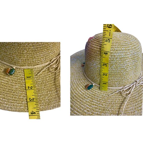 Strand Headwear Womens Summer Sun Hat Floppy Woven Straw Gold Thread Beaded Band - Picture 8 of 8
